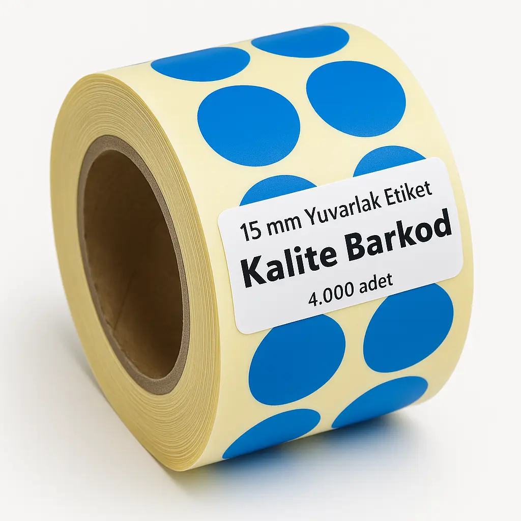 mavi yuvarlak etiket 15 mm