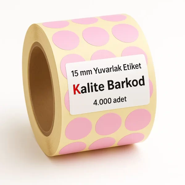 pembe yuvarlak etiket 15 mm