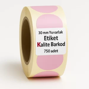 pembe yuvarlak etiket 30mm