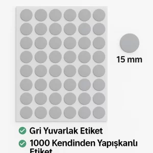 Yuvarlak Etiket 15 mm Gri Renk