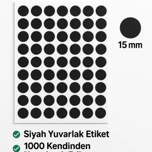 Yuvarlak Etiket 15 mm Siyah Renk - Görsel 1
