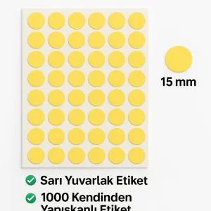 Yuvarlak Etiket 15 mm Sarı Renk - Görsel 1