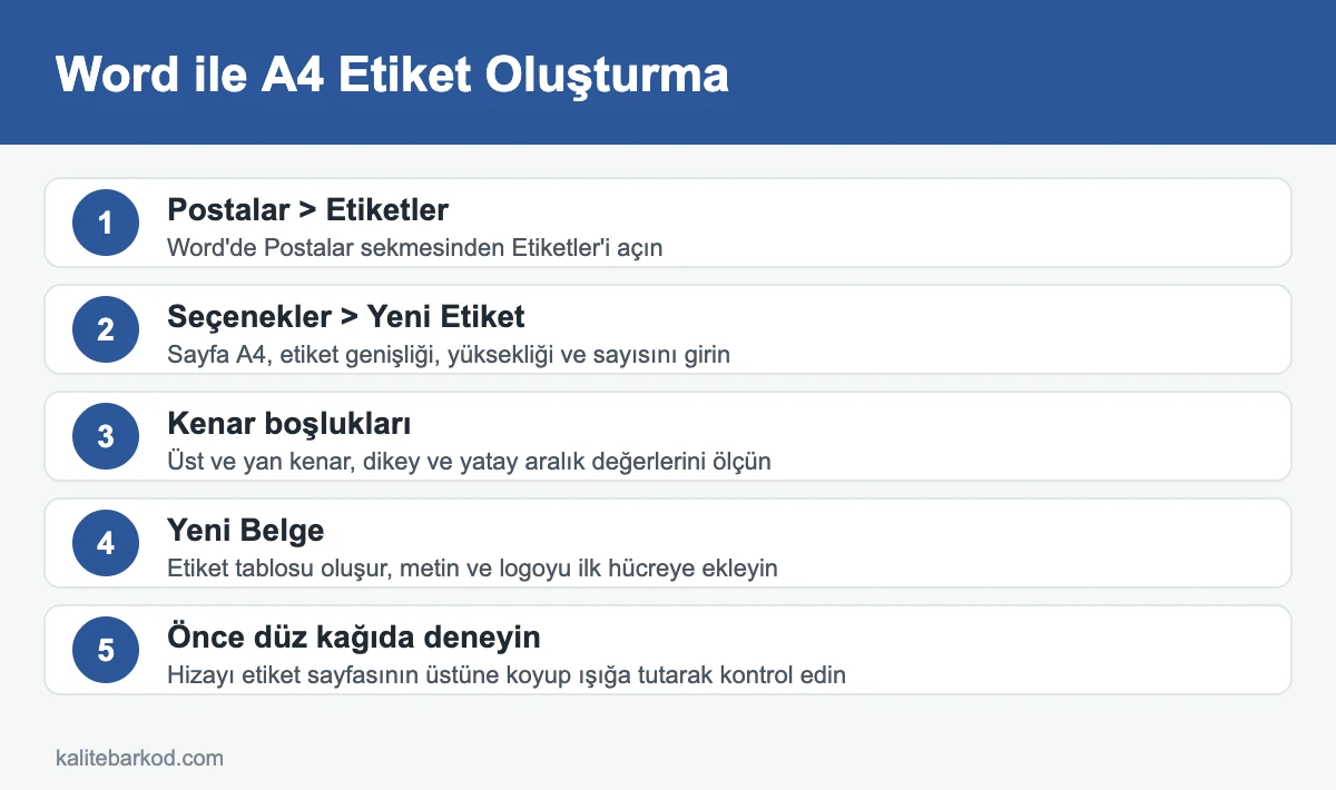 Word ile A4 etiket şablonu oluşturma adımları