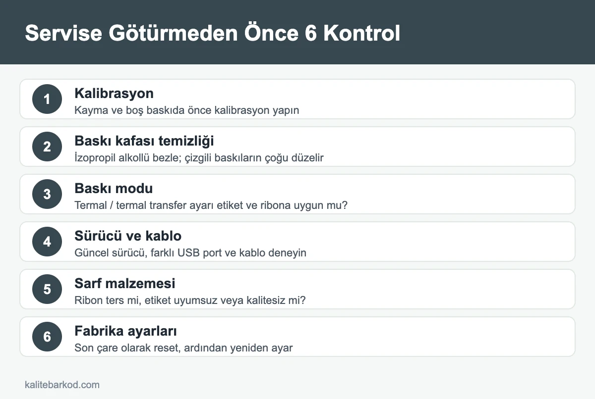 Barkod yazıcı servise gitmeden önce kontroller